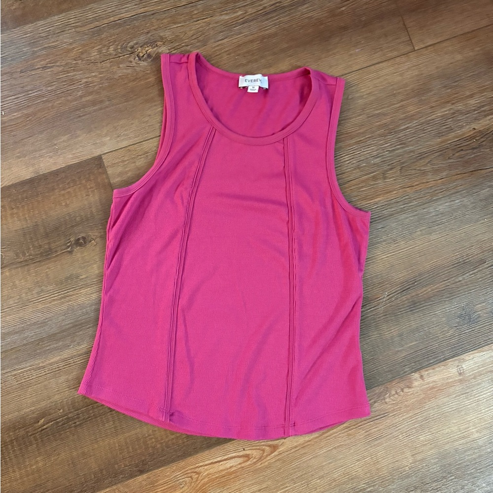 Evereve Pink Fitted Ribbed Pipe Seamed Tank